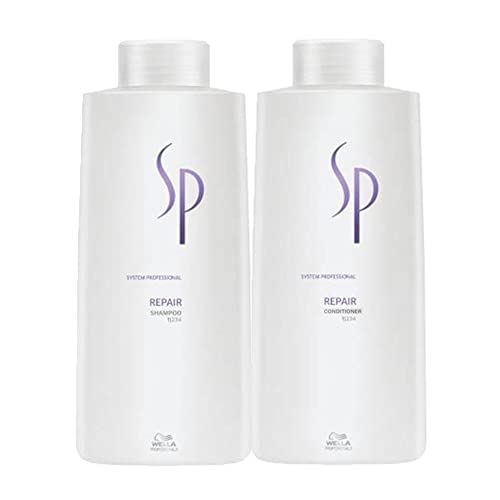 Shampooing Wella SP Repair 1000 ml et Après-Shampooing 1000 ml pour cheveux cassants et abîmés, hydratant et protecteur,